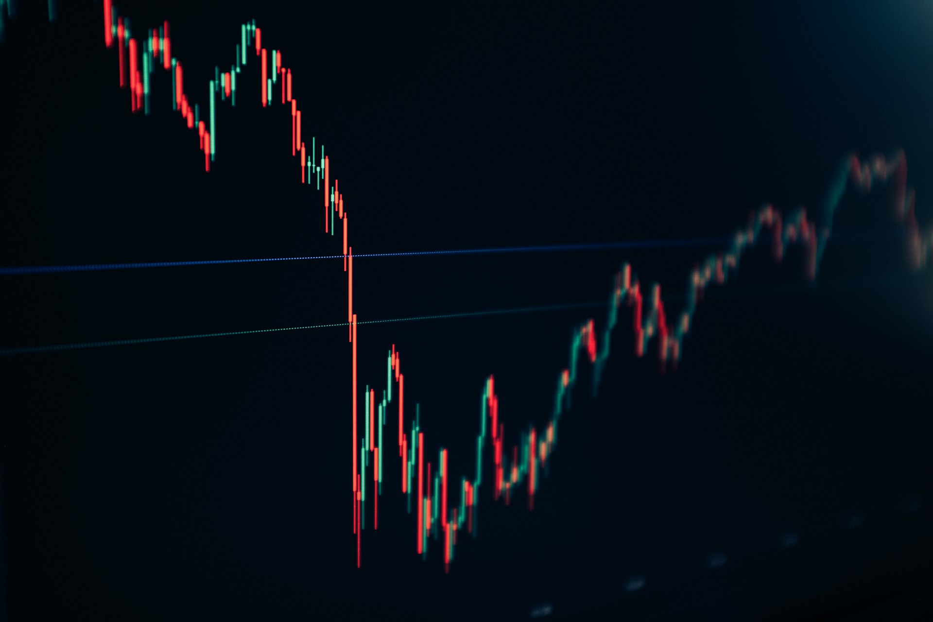Candlestick chart with horizontal level lines on a dark trading screen